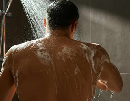 man showering