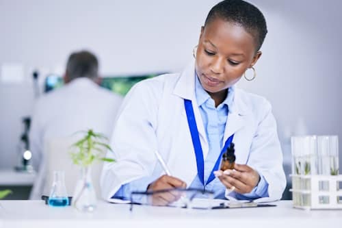 Scientist testing skin care product