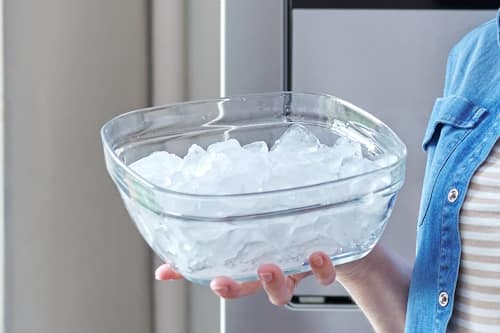 Woman holding a bowl of ice