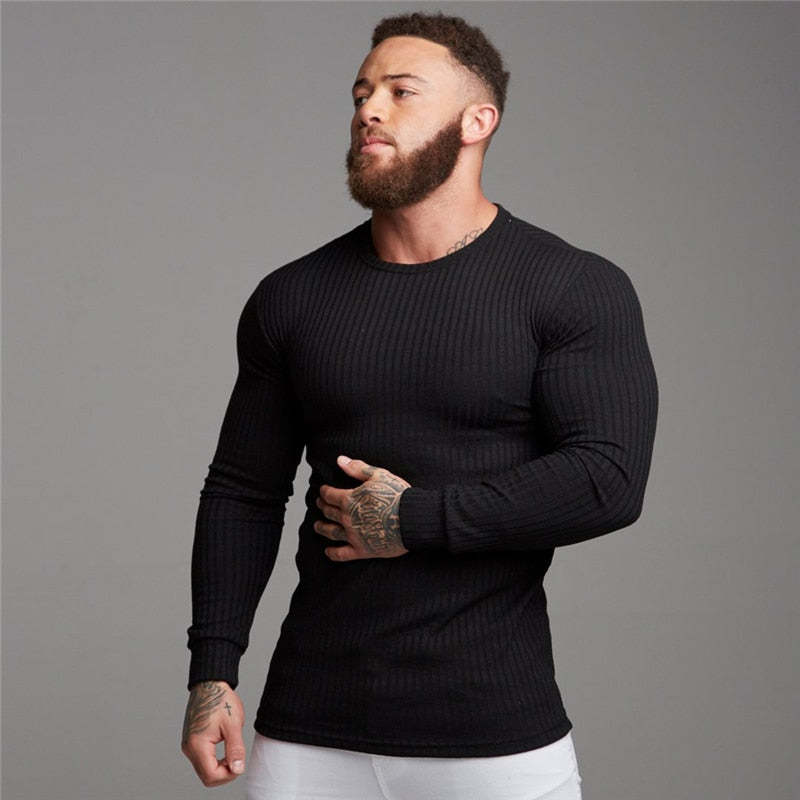 Muscleguys Autumn Fashion Thin Sweaters Men Long Sleeve Pullovers Man O-Neck Solid Slim Fit Sweaters Knitting Tops pull homme