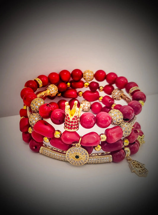 Eye Focused Red "Coral" Crown Bracelet set freeshipping - L.Signature Collection by L.Styles