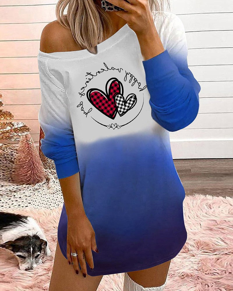 Valentine's Day Letter Heart Print Colorblock Top