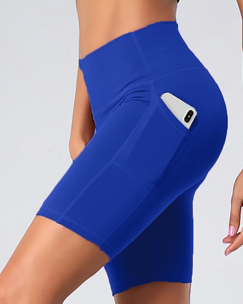 Pocket Design High Waisted Pocket Design Butt Lifting Yoga Shorts