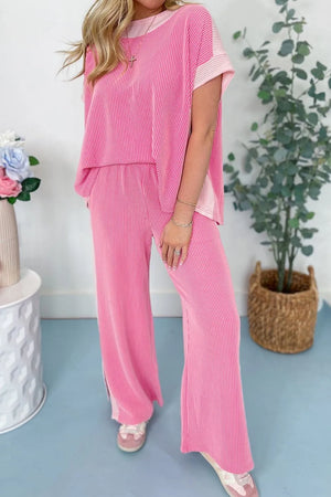 2-tone Colorblock Patchwork Corded 2pcs Outfit - Velvet 325 Boutique