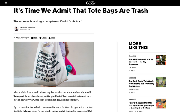 Vice magazine about tote bags