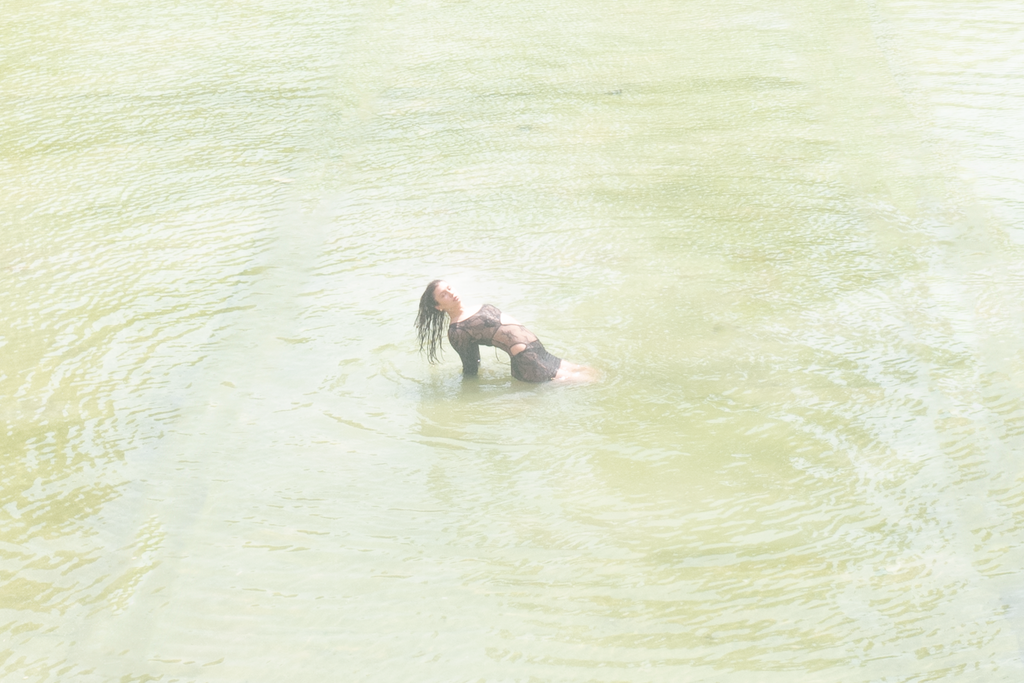 woman in fontaine, palais de tokyo, art photography, green pool