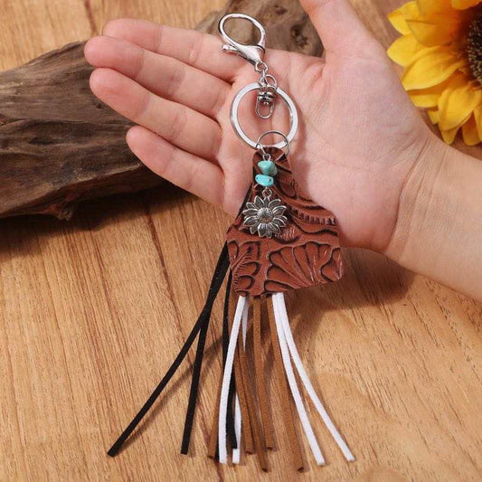 Cow Print Cow Tag Leather Tassel keychain