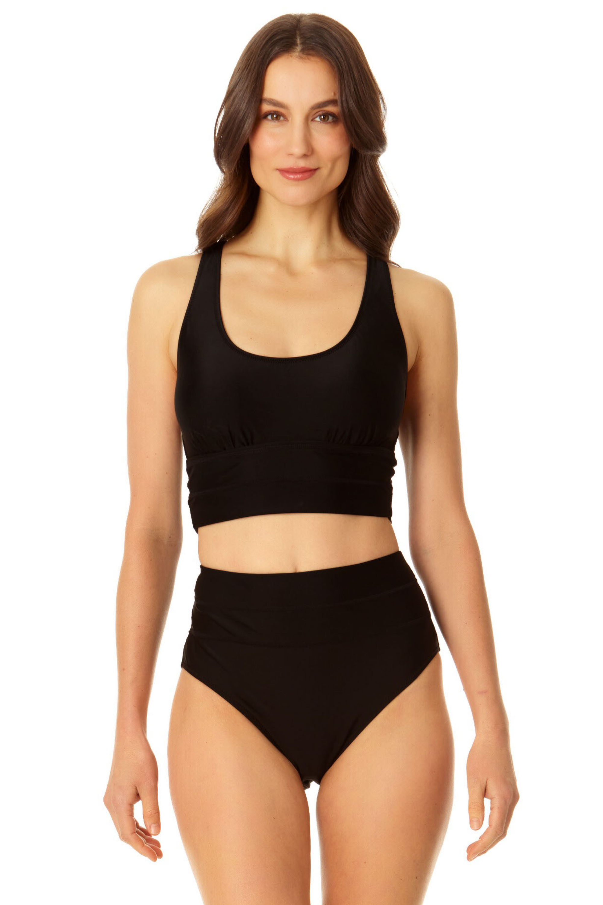 Women's Banded Halter Longline Swim Bra in Midnight - Coppersuit