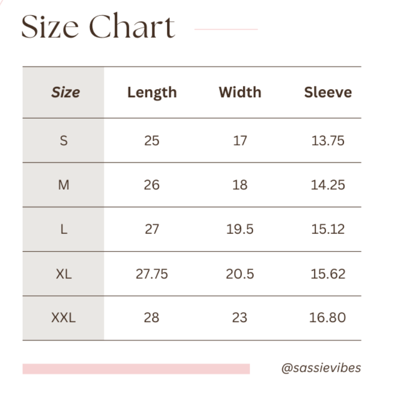 Sassie Vibes Hot Flash Tee Shirt Sizing