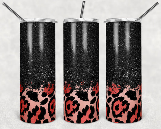 20 oz Skinny Tumbler Sublimation Design Template Pink Leopard Glitter  Overlay Design tumblers