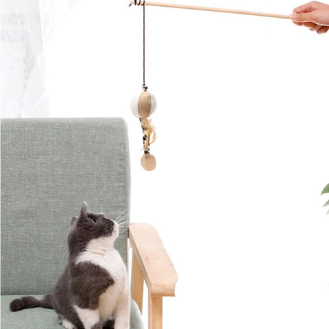 Cat stick with fabric figure and bell