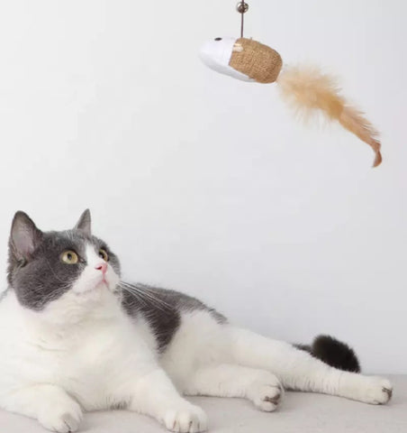 Cat stick with fabric figure and bell
