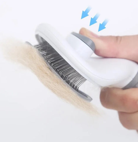 Fur brush with button