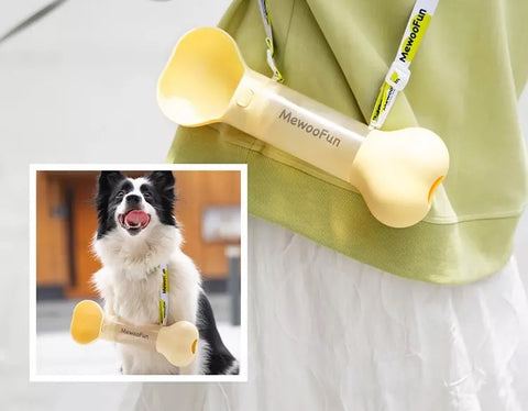 Water bottle for dogs with poop bag container