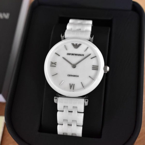 armani white face watch