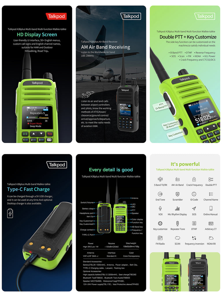 Transceptores de radio multibanda Handie-Talkie A36plus UHF/VHF/AM/FM  (rojo) Ndcxsfigh