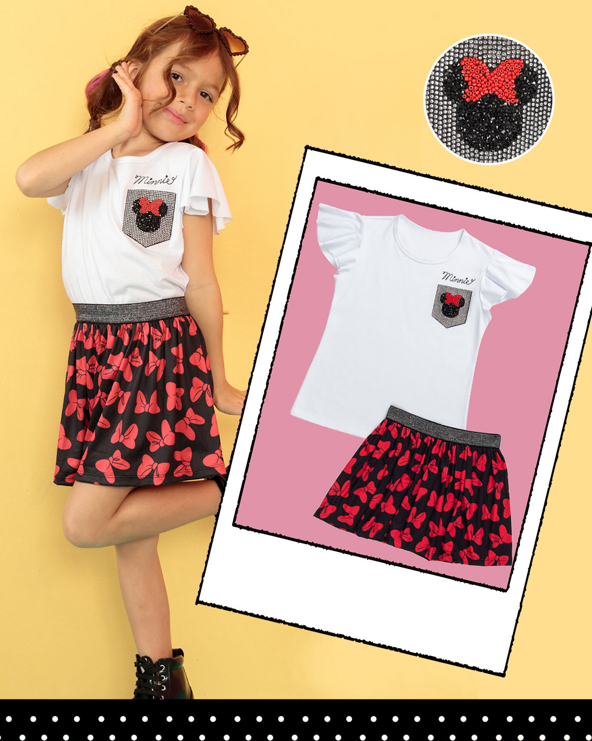 Conjunto niña camiseta y falda Minnie blanco rojo Costa Rica