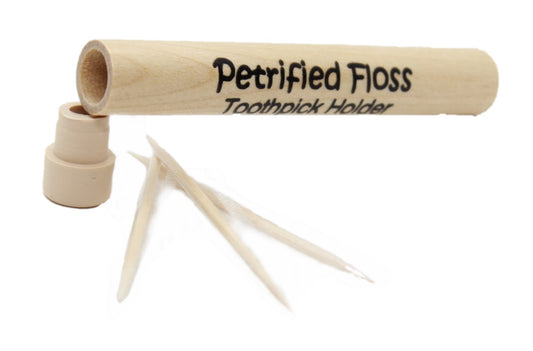 Gigi Jen's Gifts Natural Wood Pocket Travel Toothpick Holder - Remains of A Stickman - with Toothpicks, Beige