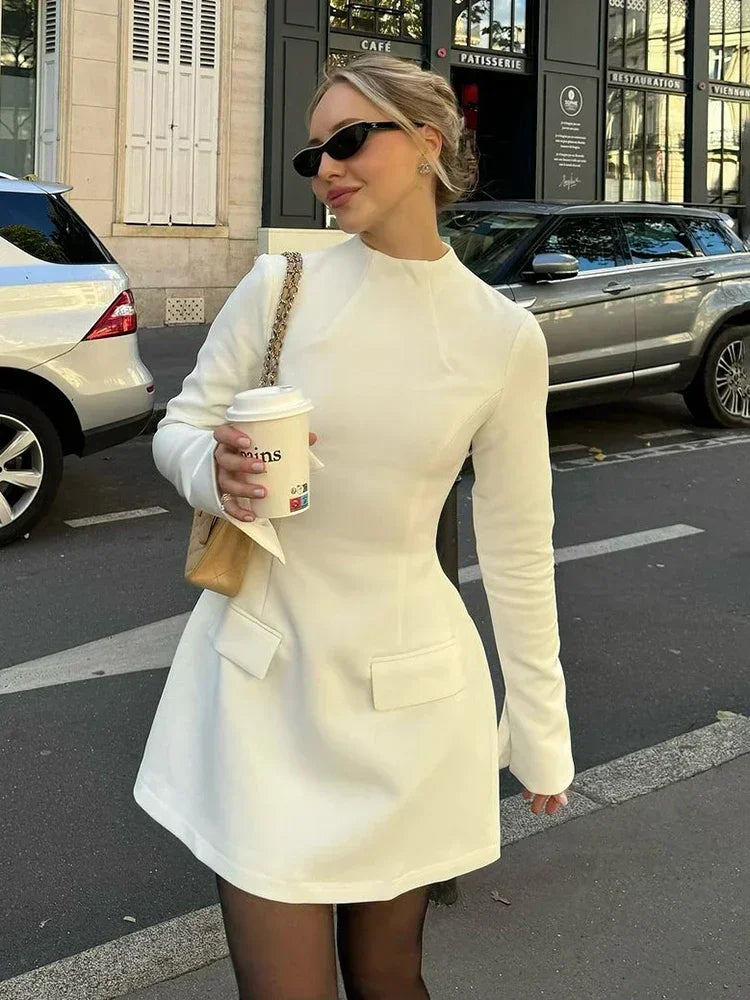 Elegant A-Line Mini Dress with Pockets for Women