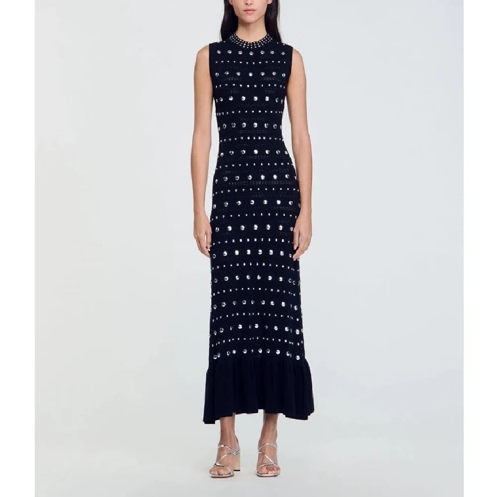 Stylish Summer Rhinestone Knit Long Dress for Women