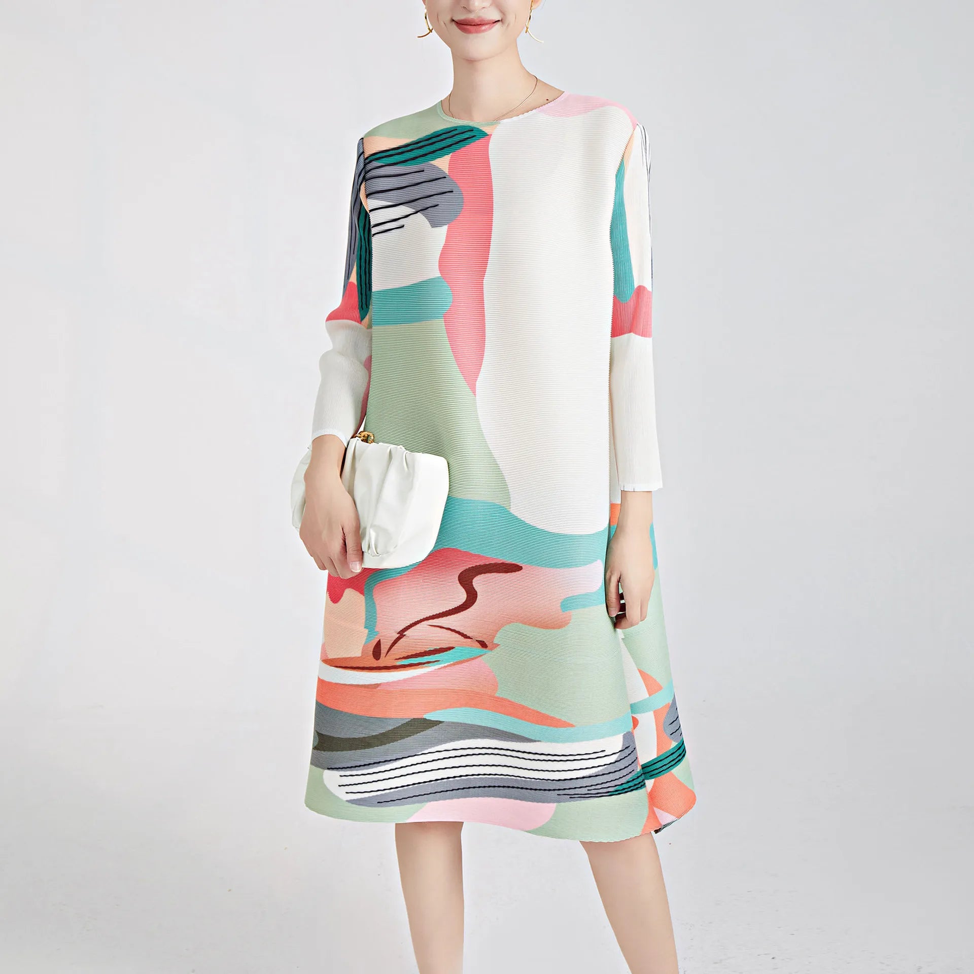 Summer Pleated O-Neck Dress