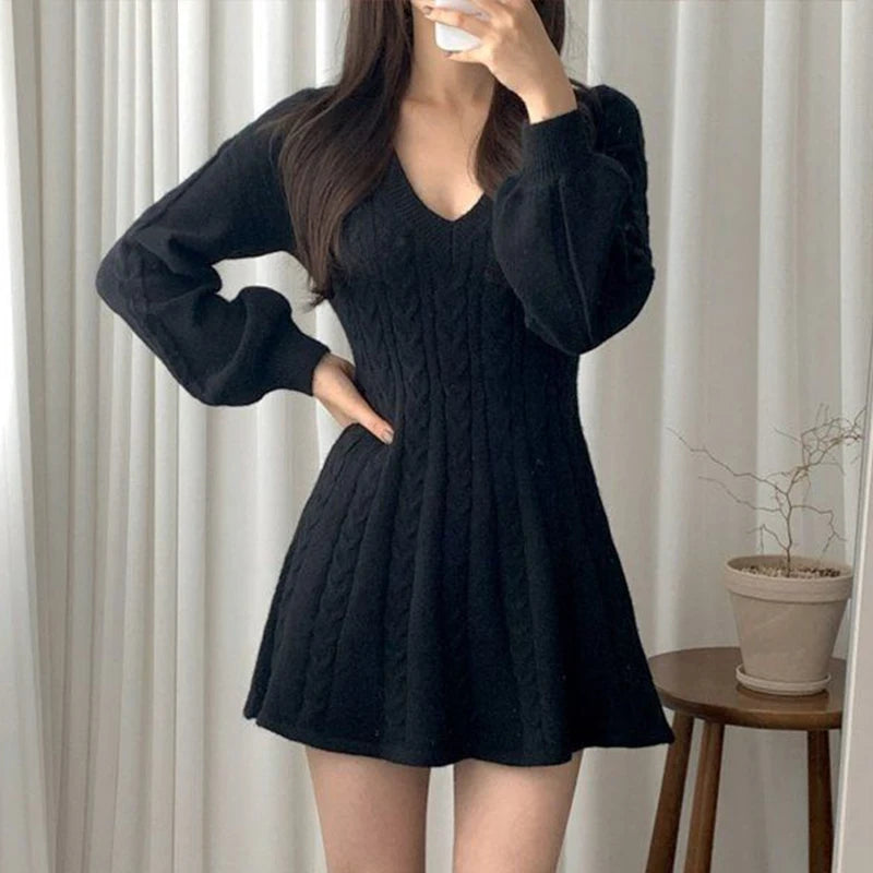 Chic Vintage A-Line Knitted Mini Dress for Women