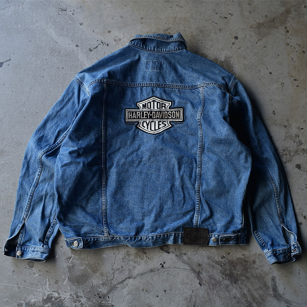 90s HARLEY DAVIDSON バックロゴ デニムジャケット ワッペン付