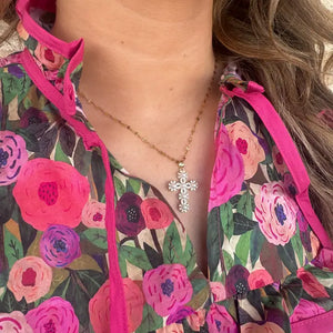 Triple Play Gold with Pearls and Spike Cross Necklace - Ultimate Gifts MS