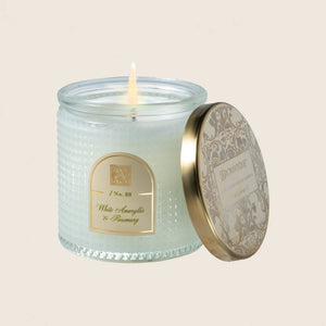 White Amaryllis & Rosemary - Textured Glass Candle - Ultimate Gifts MS