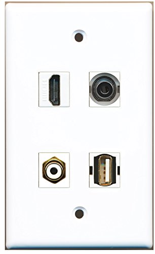 RiteAV - 1 Port HDMI 1 Port RCA White 1 Port USB A-A 1 Port 3.5mm Wall Plate Size_12 feet RiteAV - Black 1 Port