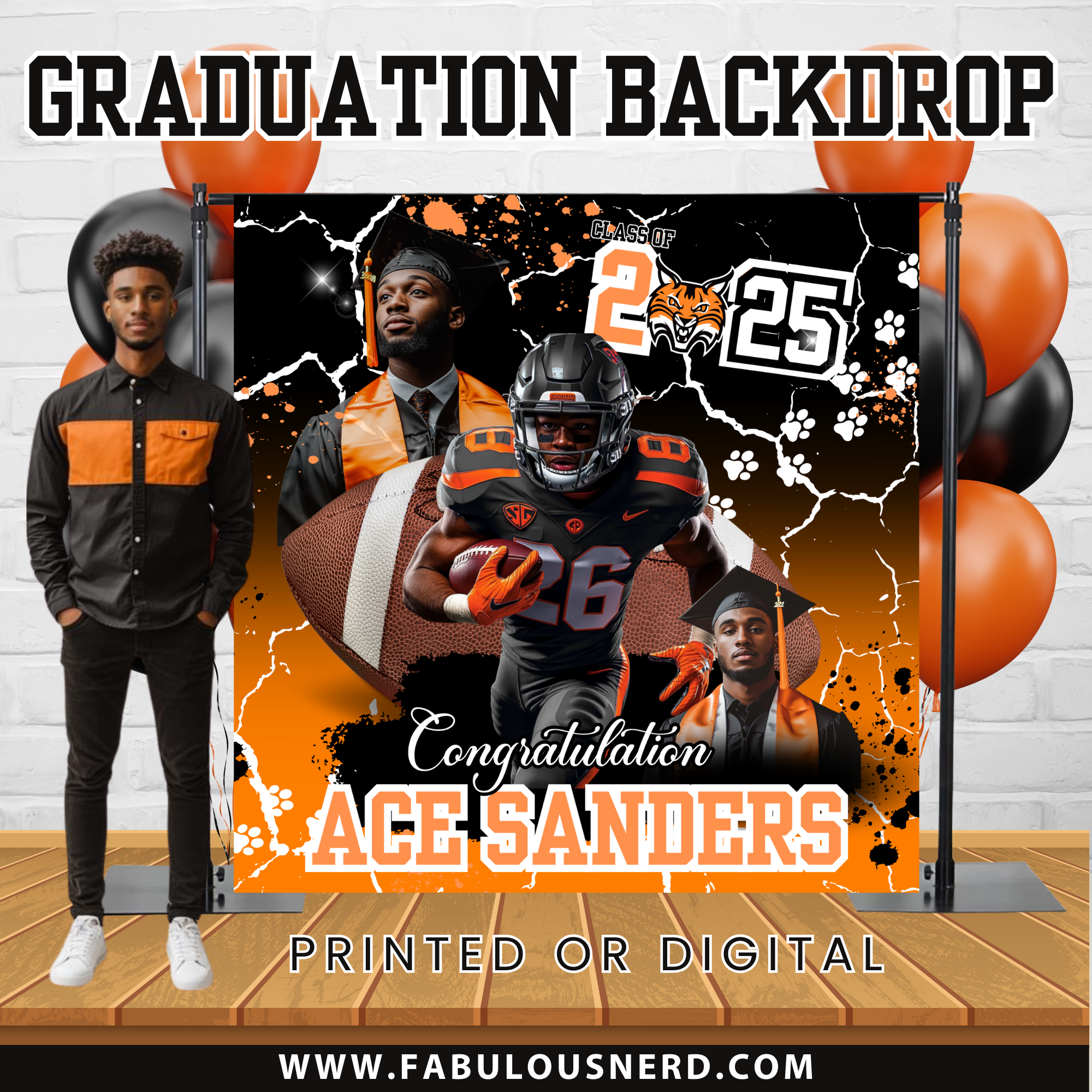 Custom Orange Graduation Party Backdrop - Digital File or Printed and Shipped  (STAND NOT INCLUDED)