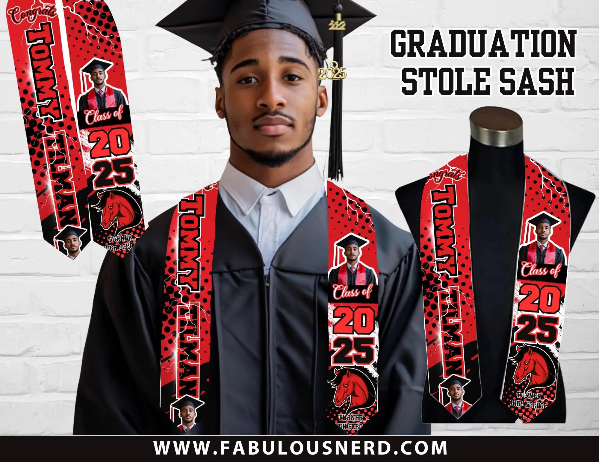Custom Red Graduation Party Stole/Sash