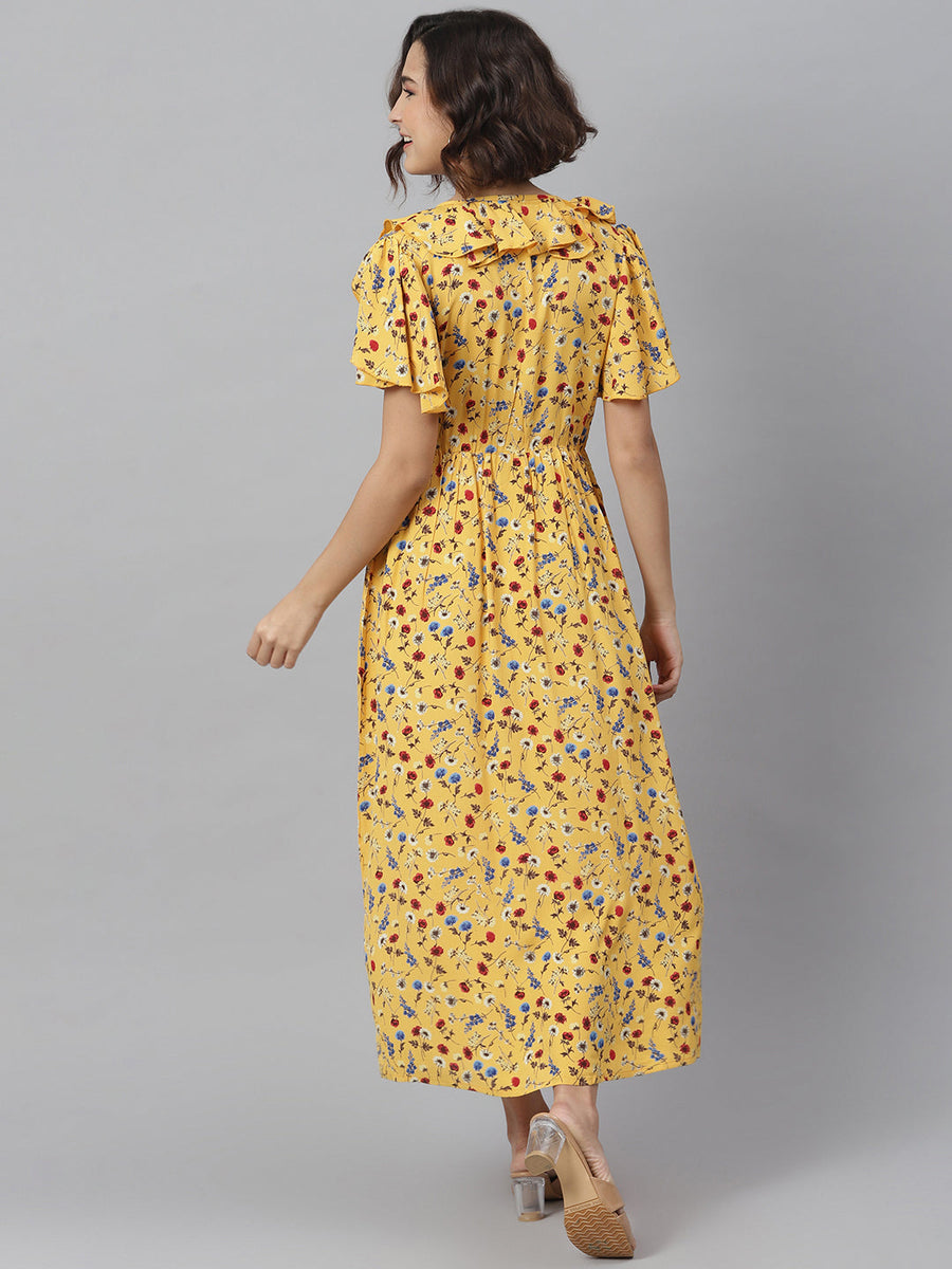 Women's Yellow Floral Maxi Dress – Stylestone