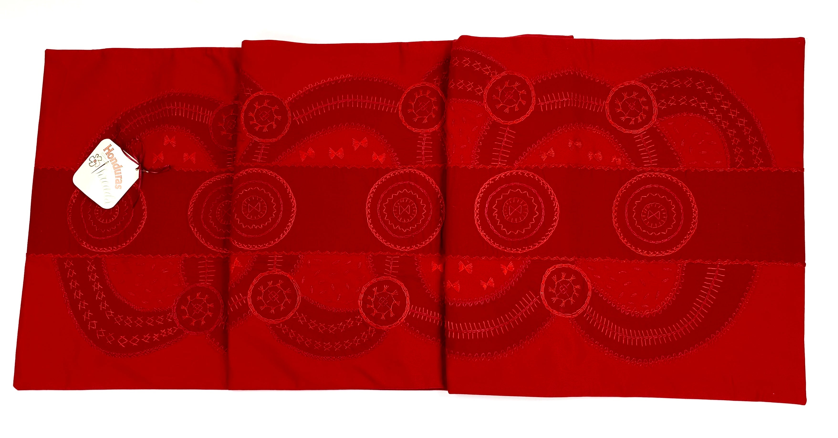 El Doce Design Embroidered Table Runner on red
