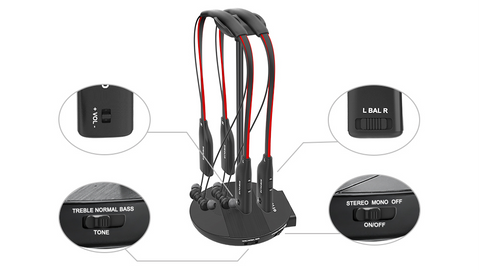 SIMOLIO wirless TV headphonesare designed with Tone, Balance control