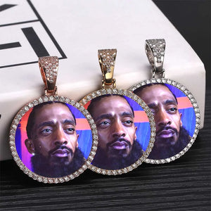 Ice Out DIY Photo Memory Medallions Pendant Necklaces Hip Hop Sublimation Cubic Zircon Round Pictures Charms Unisex Mens Jewelry - Jkm and Me 