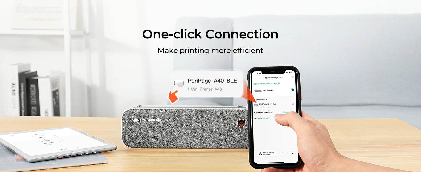 MUNBYN ITP01 A4 Thermal Printer connect mobile devices via Bluetooth.