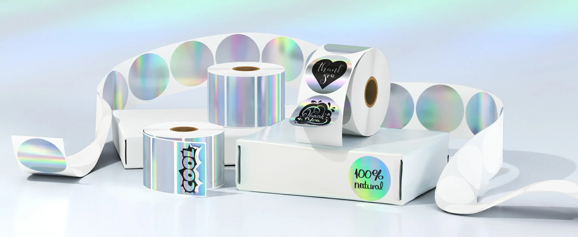 MUNBYN provides holographic silver thermal labels, available in round and rectangular shapes.