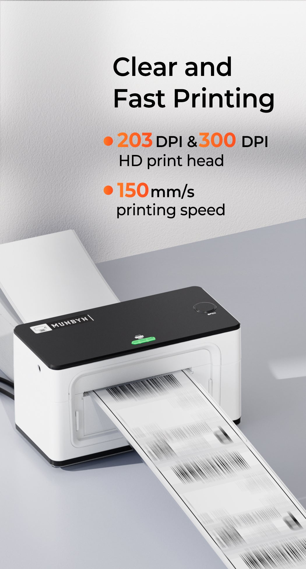 Munbyn P941 shipping label printer is printing shipping labels.