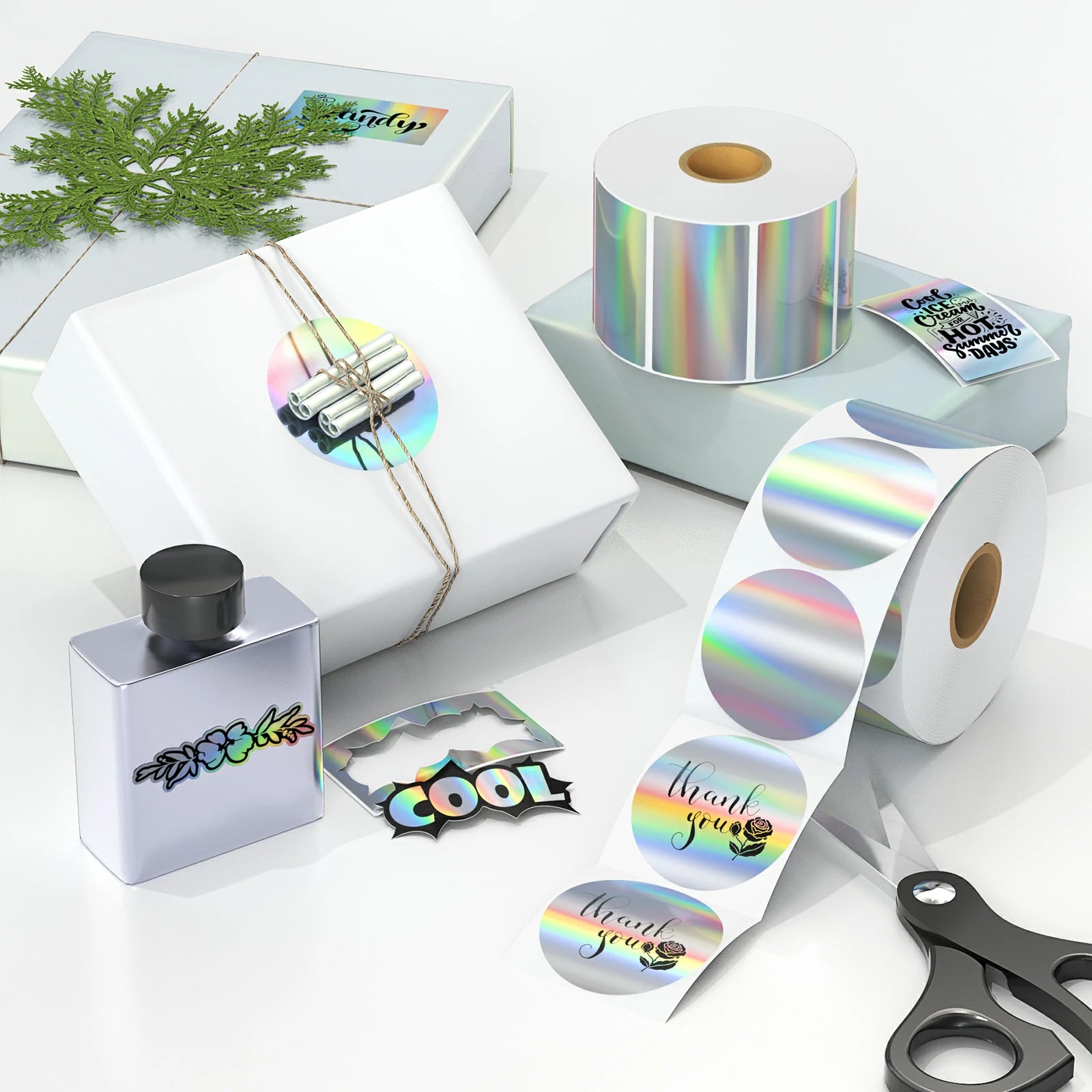 MUNBYN iridescent silver round thermal labels are ideal to be used as custom stickers on products.