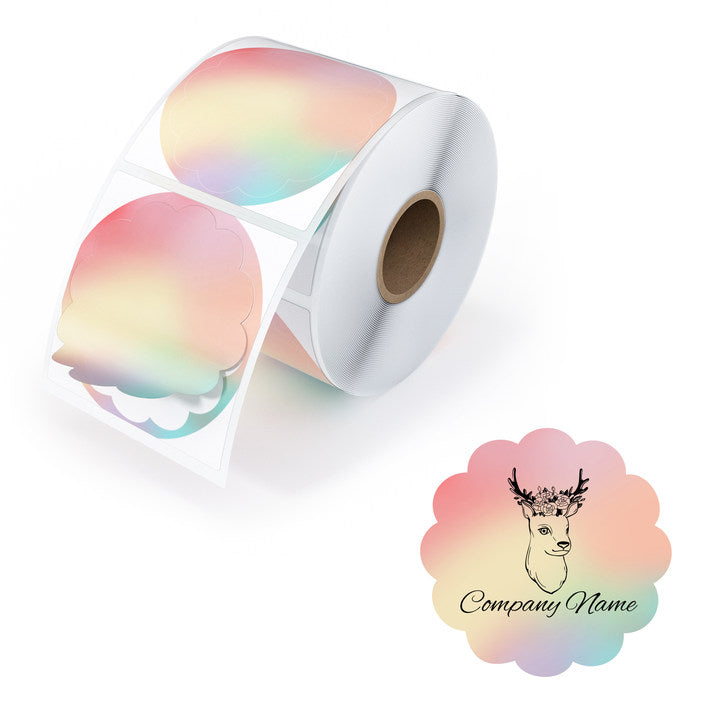 Rainbow Scalloped Round Thermal Sticker Labels