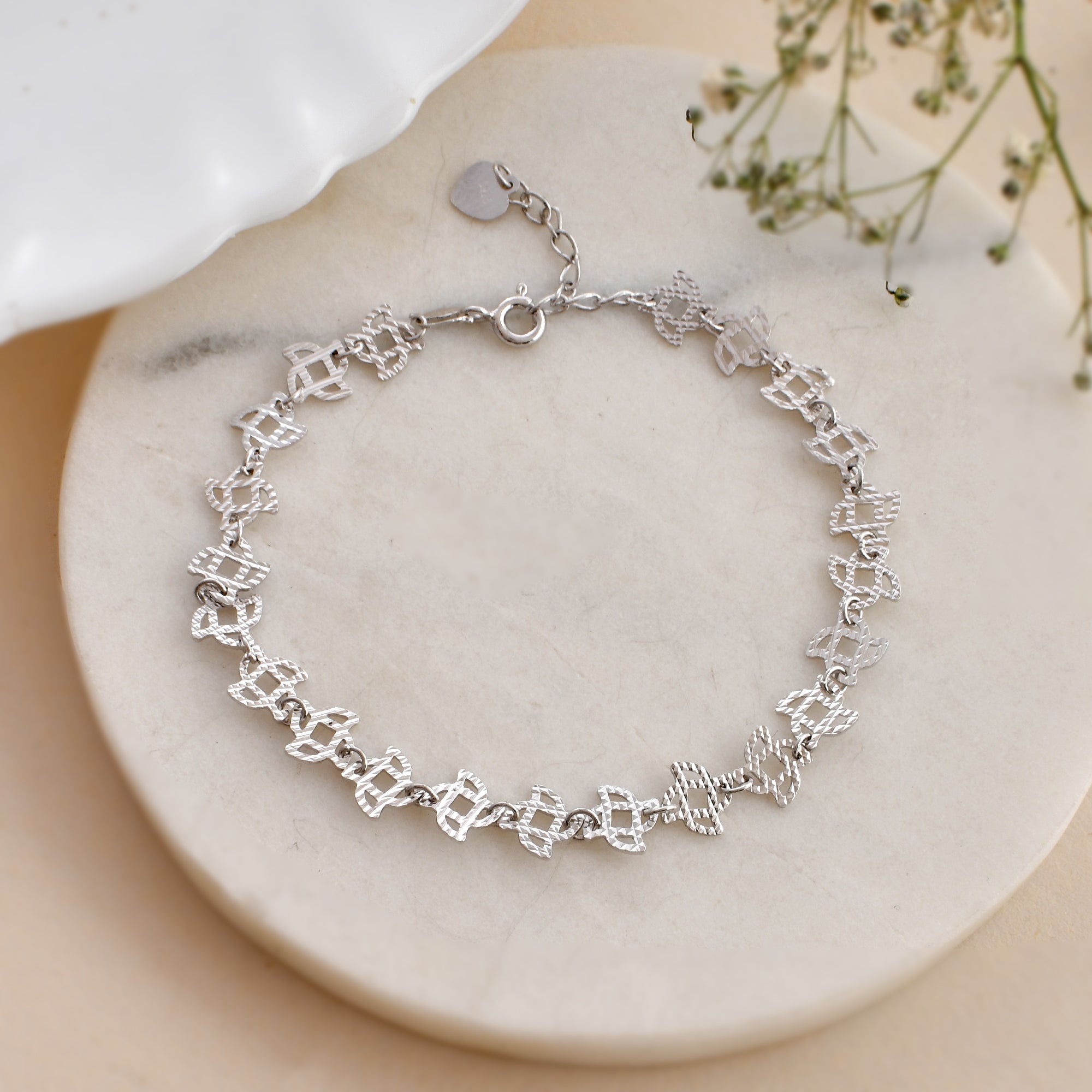 925 sterling silver filled chain bracelet women crystal clover silver  bracelet | eBay