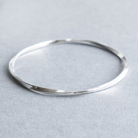 Slim Twisted Silver Slave Bangle – Tulip Jewellery