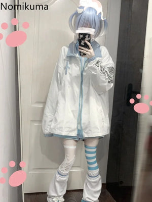 JazzHer 2025 Ropa Mujer Streetwear Jackets for Women Zipper Print Long Sleeve Oversized Outwear Y2k Tops Casual Fashion Japanese Coats - JazzHer