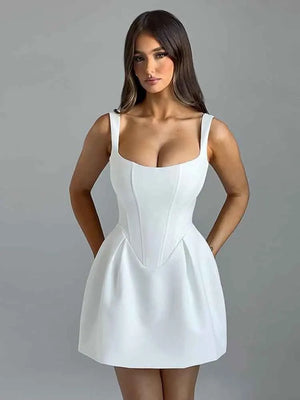 JazzHer White Spaghetti Strap Evening Party Dress Women ruffle Backless Elegant Sexy Dress Bodycon Mini Summer Dress Vestidos - JazzHer