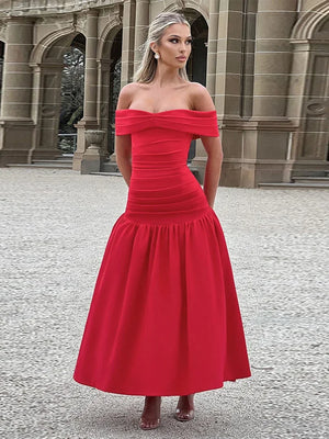 JazzHer Sexy Slim Ruched One-Shoulder Dress For Women Elegant Club Party Long Dresses Sleeveless High Waist A-Line Dress Fashion - JazzHer