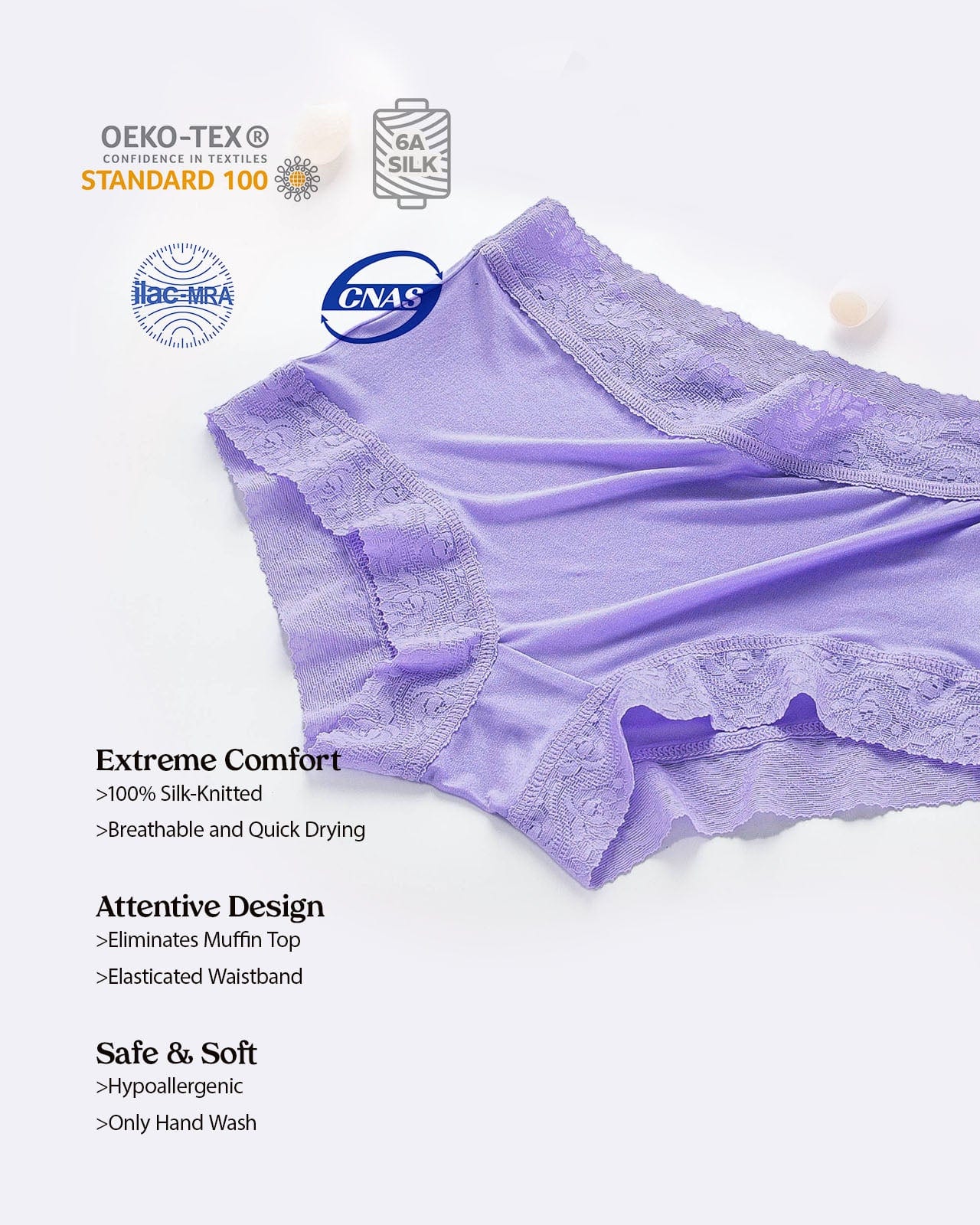 LoveSilk Women's 100% Silk Knitted High Rise Panties Undies