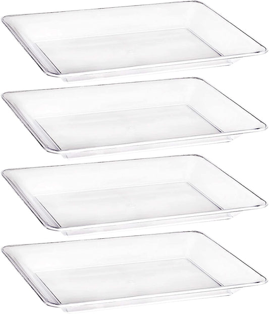 Plasticpro Plastic Serving Trays - 10 x 14 Serving Platters Rectangle  Disposable Party Dish (4, White)