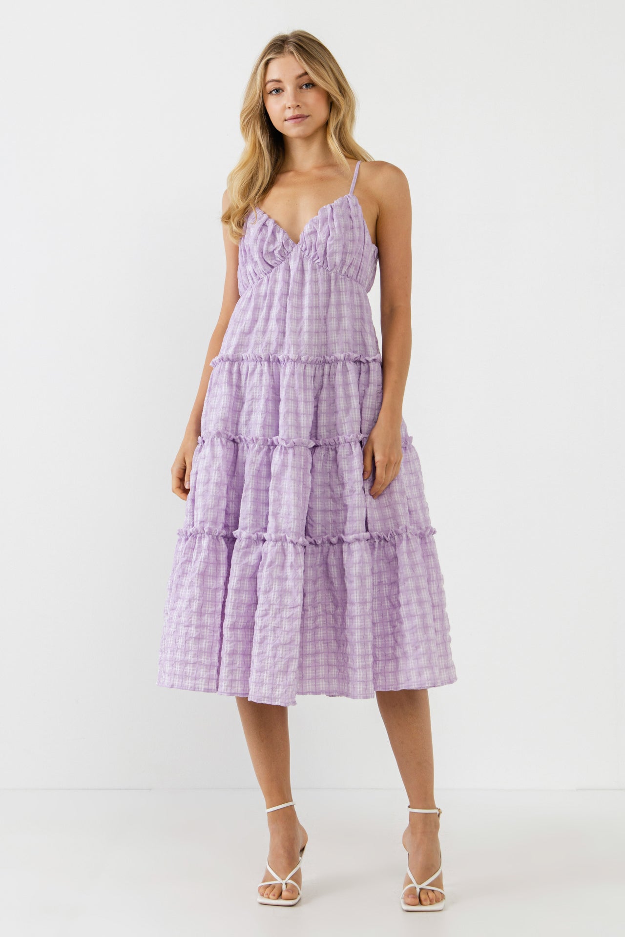 Check Print Gauze Midi Dress