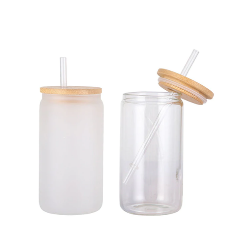 VING 48 Pack 16oz Sublimation Clear Glass Mug Blank Beer Glasses Coke Can  Shaped Glass Tumbler Cups Bottles Jars with Bamboo Lid and Glass Straw